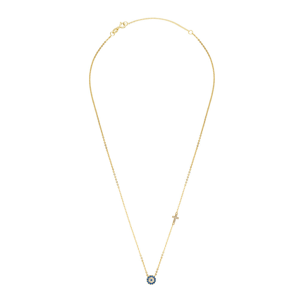 gold evil eye and cross necklace