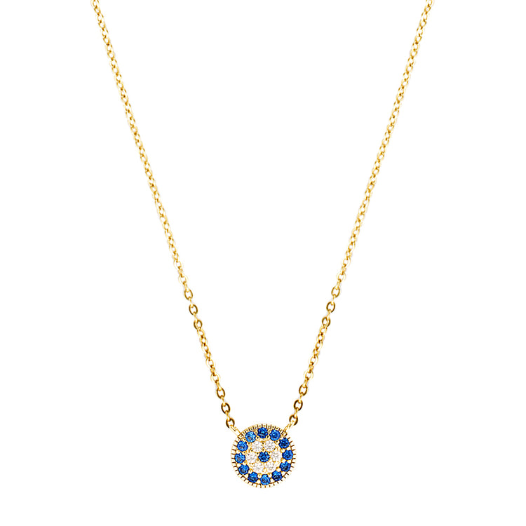 Gold Evil Eye necklace, sterling silver base metal with gold plating
