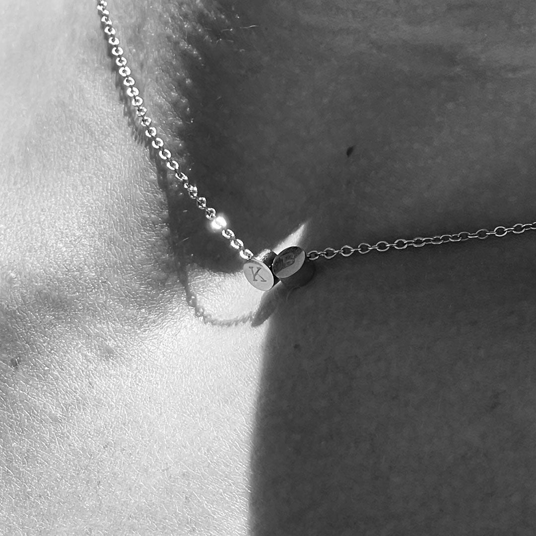2 initial necklace in silver, free engraving, personalised jewellery, 2 different initial engraved on one necklace, waterproof and tarnish resisitant, free gift box, 100 day warranty, personalised gift, 