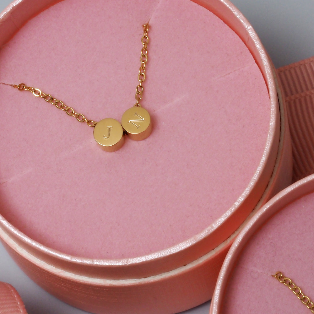 Initial Necklace Australia, engraved in Sydney, 2 initial necklace in silver, free engraving, personalised jewellery, 2 different initial engraved on one necklace, waterproof and tarnish resistant, free gift box, 100 day warranty, personalised gift, 